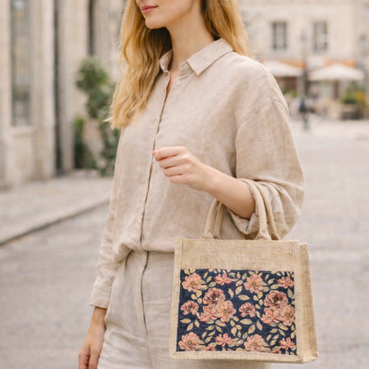 Floral Cork & Jute Tote Handbag BAG-2381