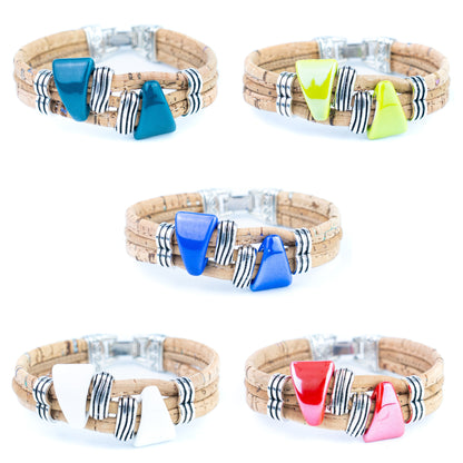 Portuguese Handmade Cork Bracelet with Ceramic Beads &amp; Antique Silver Alloy Spacers BR-529-MIX-5
