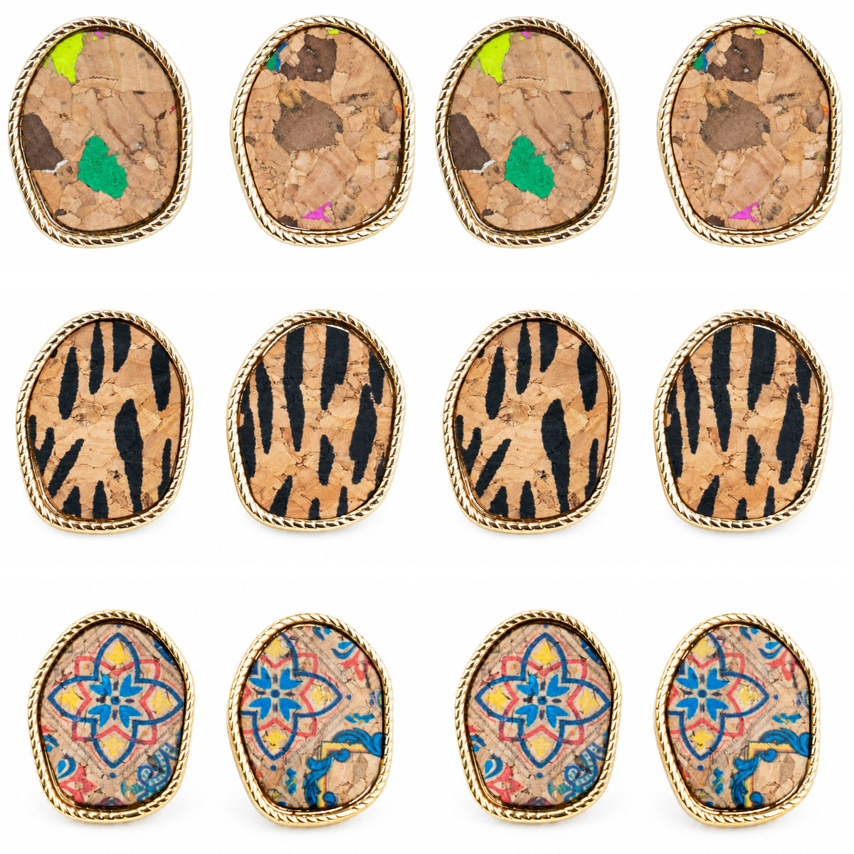 3mm Natural Cork Cord Earrings with Decorative Charm – Pack of 6Pairs-ER-212-MIX-6