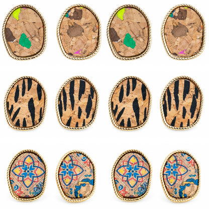 3mm Natural Cork Cord Earrings with Decorative Charm – Pack of 6Pairs-ER-212-MIX-6