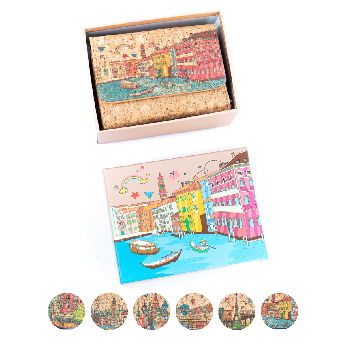Women's Cork Wallet with City Landmarks Print BAGF-093