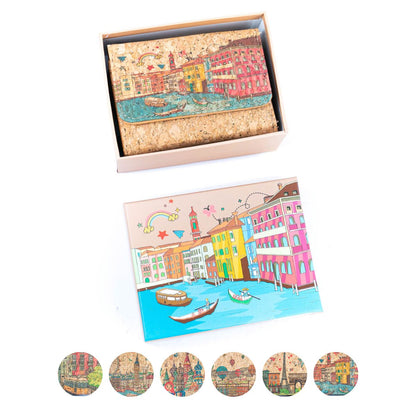Women's Cork Wallet with City Landmarks Print BAGF-093
