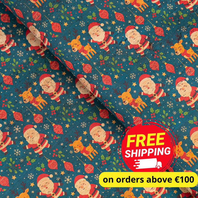 Holiday Special - Christmas Santa & Reindeer Cork Fabric COF-05