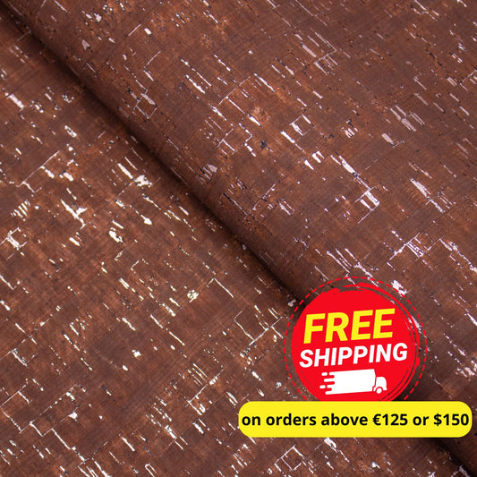 Glam Umber Brown with silver- cork textile sheet rustic COF-368