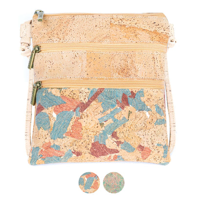 Cork Crossbody Bag with Triple Zippers BAGP-321-GH