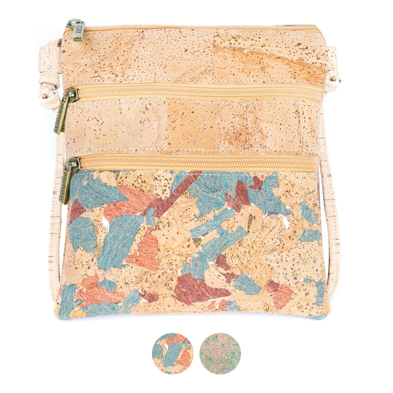 Cork Crossbody Bag with Triple Zippers BAGP-321-GH