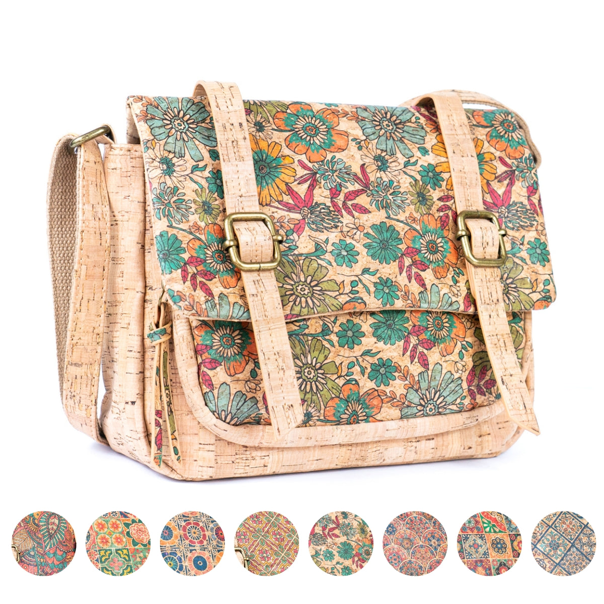 Printed Cork Messenger Crossbody Bag — BAGD-630