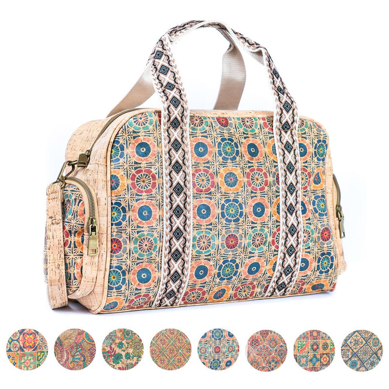 Colorful Printed Cork Handbag with Traditional Motif Design BAGD-543