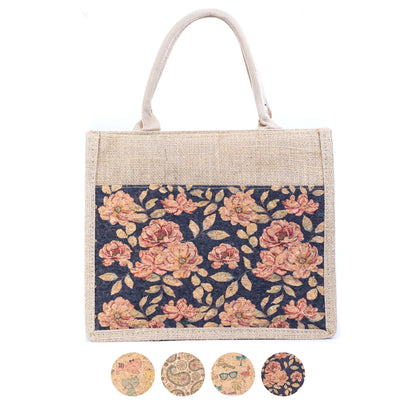 Floral Cork & Jute Tote Handbag BAG-2381