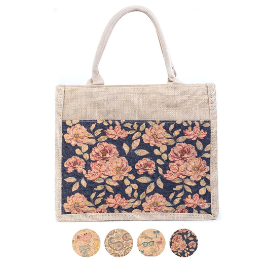 Floral Cork & Jute Tote Handbag BAG-2381