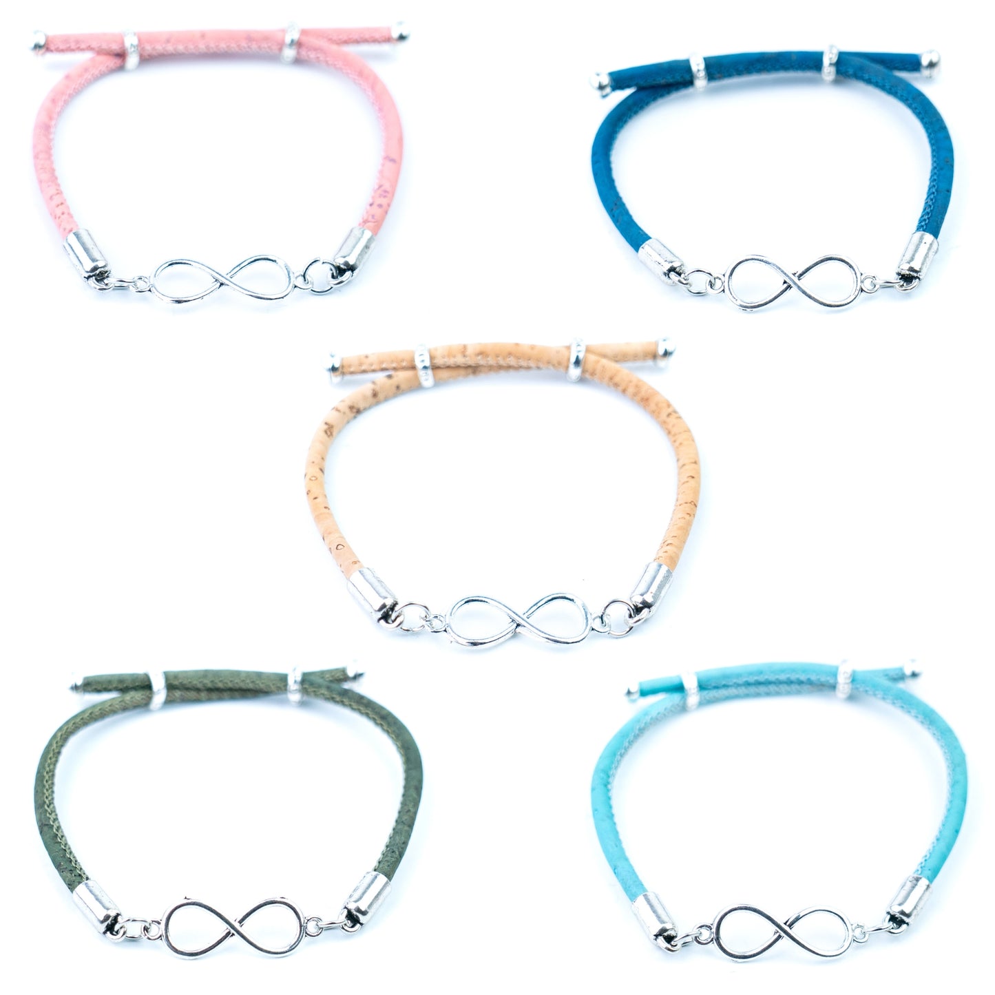 Mixed Color 3mm Natural Cork Infinity Bracelets – Handmade in Portugal BR-231-MIX-5
