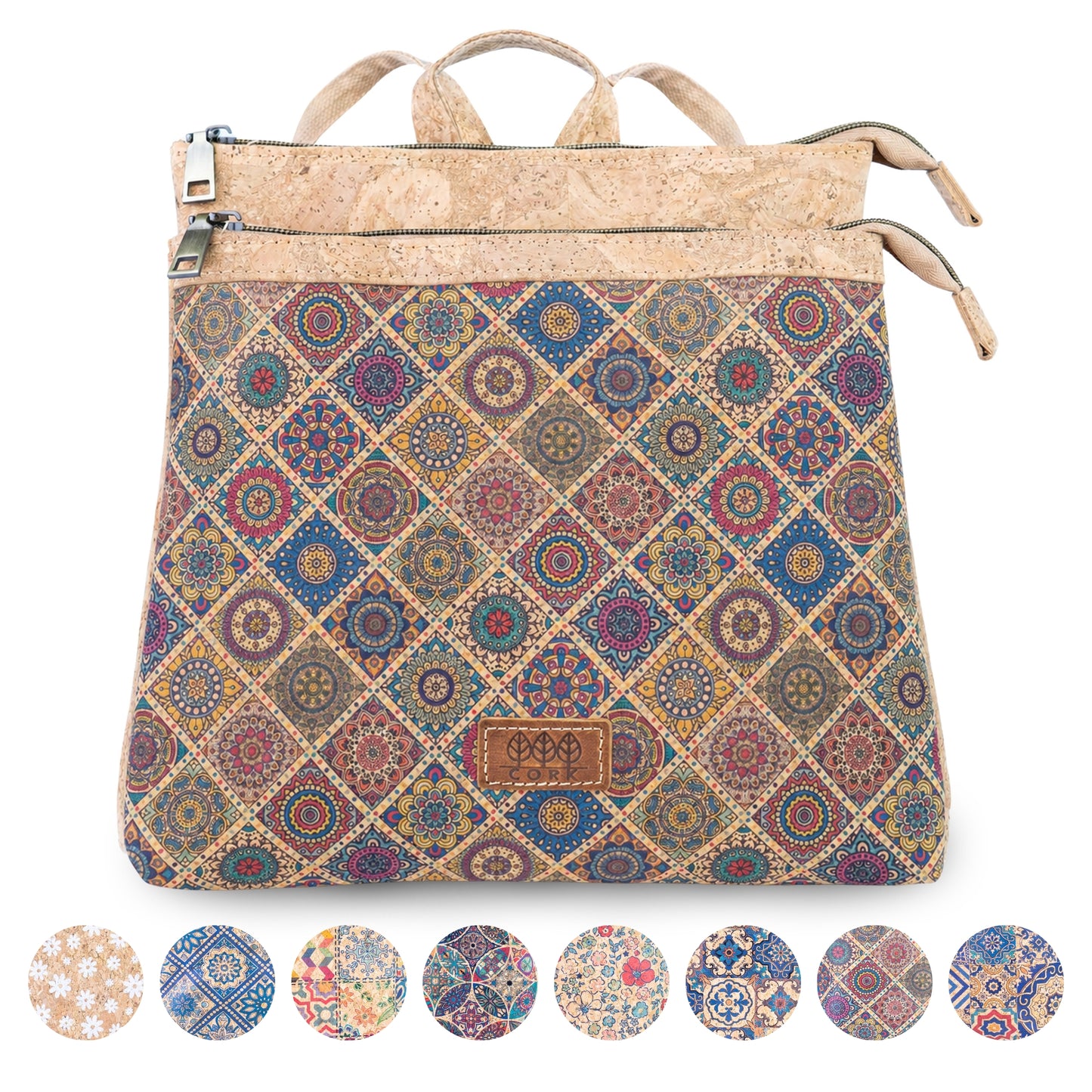 Natural Cork Backpack with Printed Front Panel BAGD-652