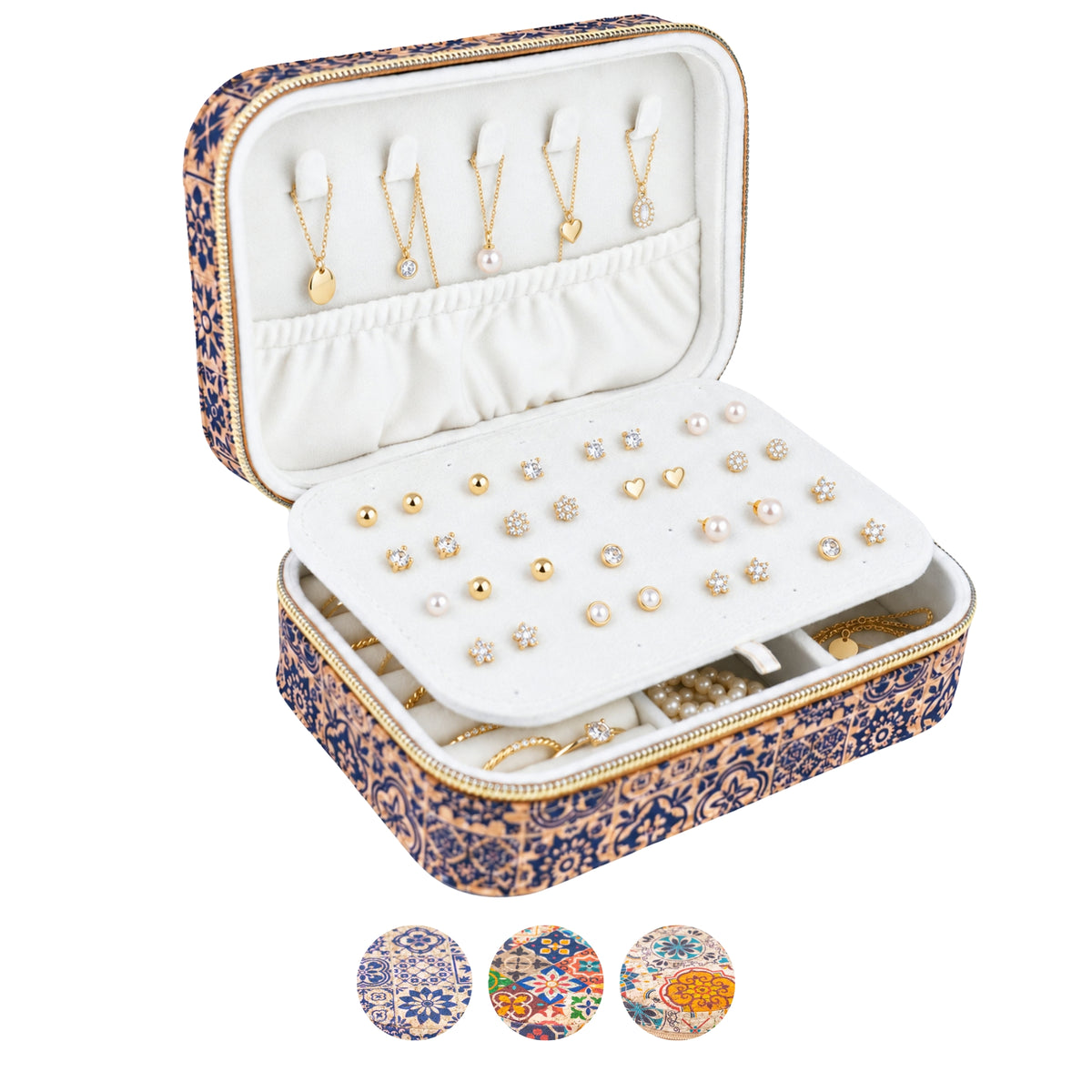 Rectangular Tile Cork Jewelry Box with Mirror L-1225