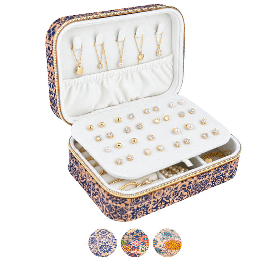 Rectangular Tile Cork Jewelry Box with Mirror L-1225