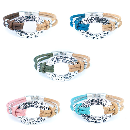 Handmade Natural Cork Bracelet with Silver-Tone Oval – Pack of 5- BR-534-MIX-5