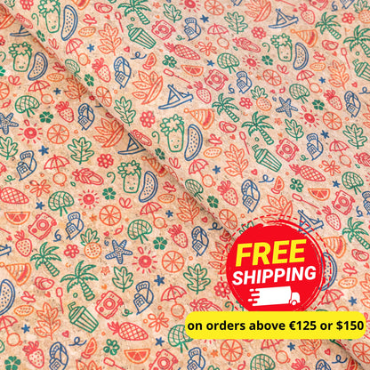 Summer Collection - Vacation Doodles Cork Fabric COF-21