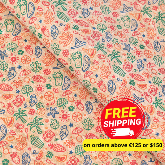 Summer Collection - Vacation Doodles Cork Fabric COF-21