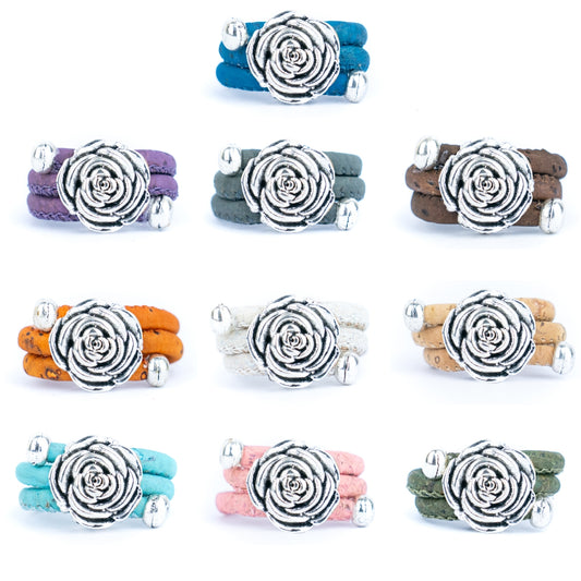 Natural colored cork cord and Rose alloy accessories handmade women's ring  RW-040-MIX-10