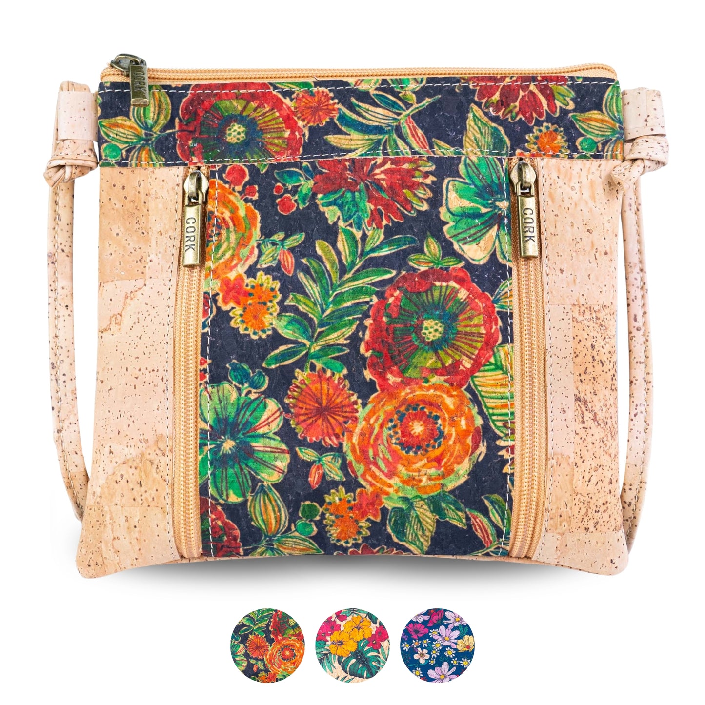 Eco-Friendly Cork Crossbody Bag with Floral Print - Vegan Leather Shoulder Bag - BAGP-342
