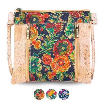 Eco-Friendly Cork Crossbody Bag with Floral Print - Vegan Leather Shoulder Bag - BAGP-342