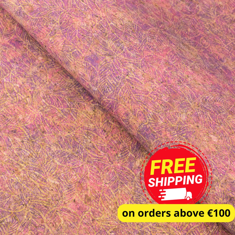 Embossed Cork Fabric – Pink & Purple Fern Leaf Pattern COF-649