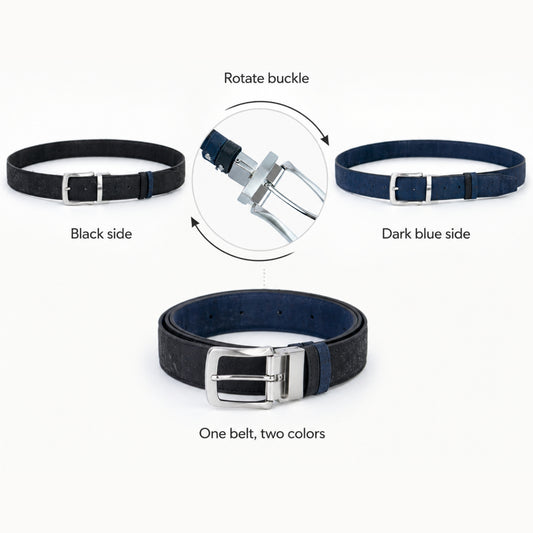 Men's Reversible Cork Belt – Black & Dark Blue, 125 cm | L-1044A
