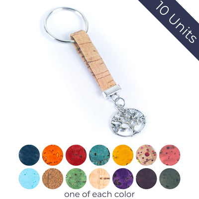 tree Pendant Handmade Cork Keychain  I-028-MIX-10（Send 10 colors randomly）