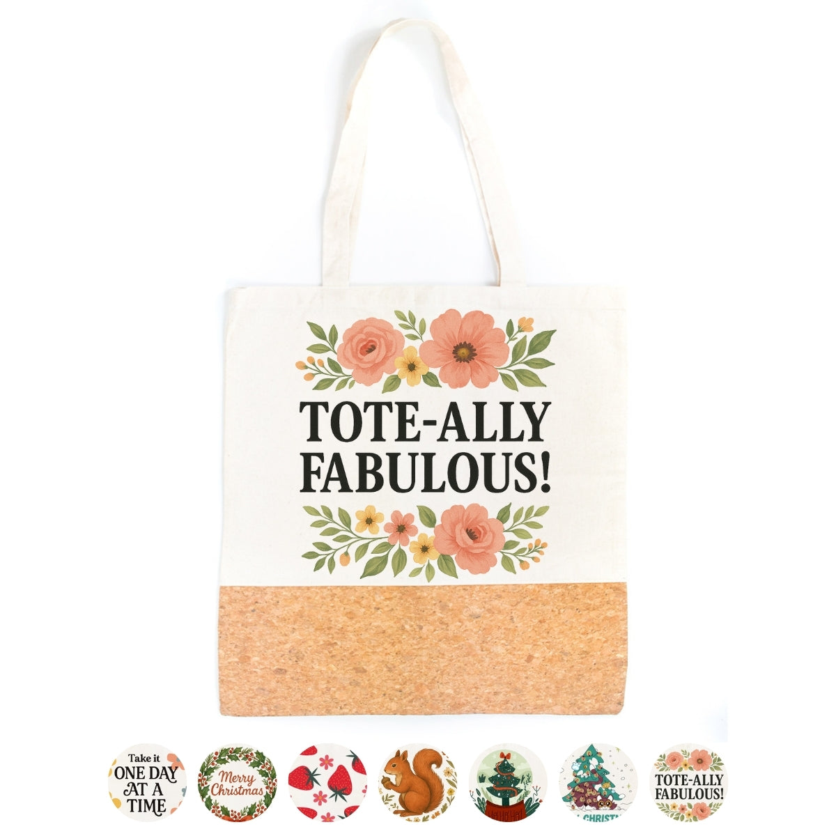 Tote Bag - Cotton and Cork Combination with Christmas and Other Designs BAGD-525