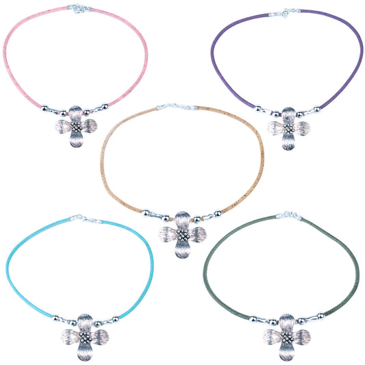 Portuguese Handmade Cork Necklace Set – Lucky Four-Leaf Floral Design N-006-MIX-5