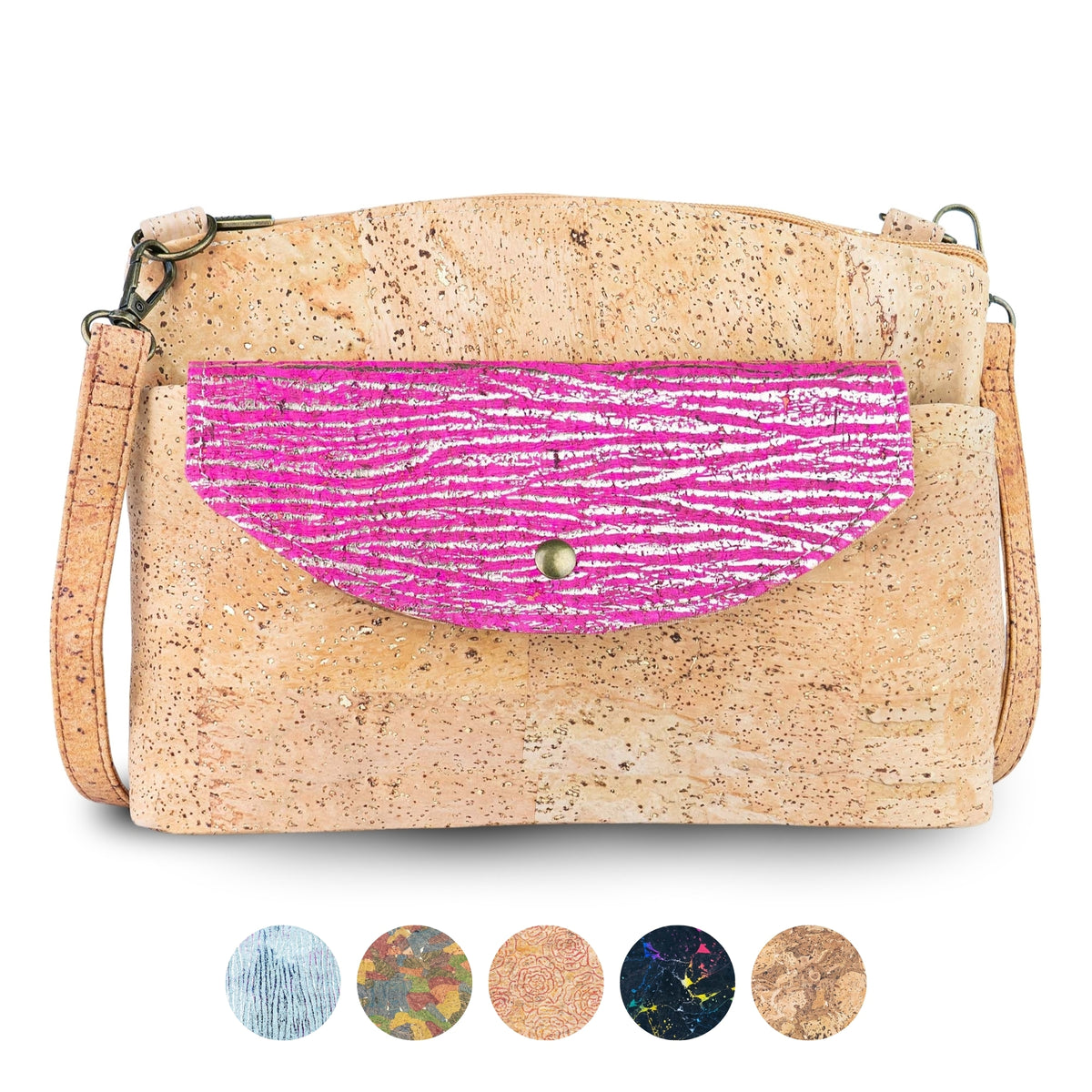 Women’s Natural Cork Crossbody Bag with Gold Accents and Front Pocket BAGP-402