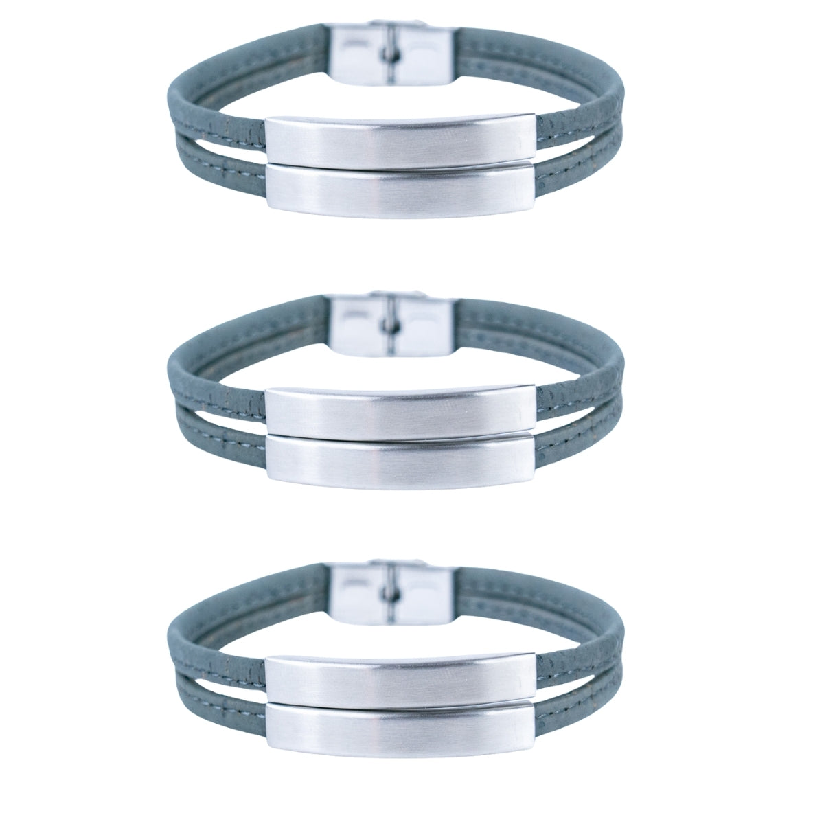 Handmade Stainless Steel and Gray Cork Bracelet BR-426-3