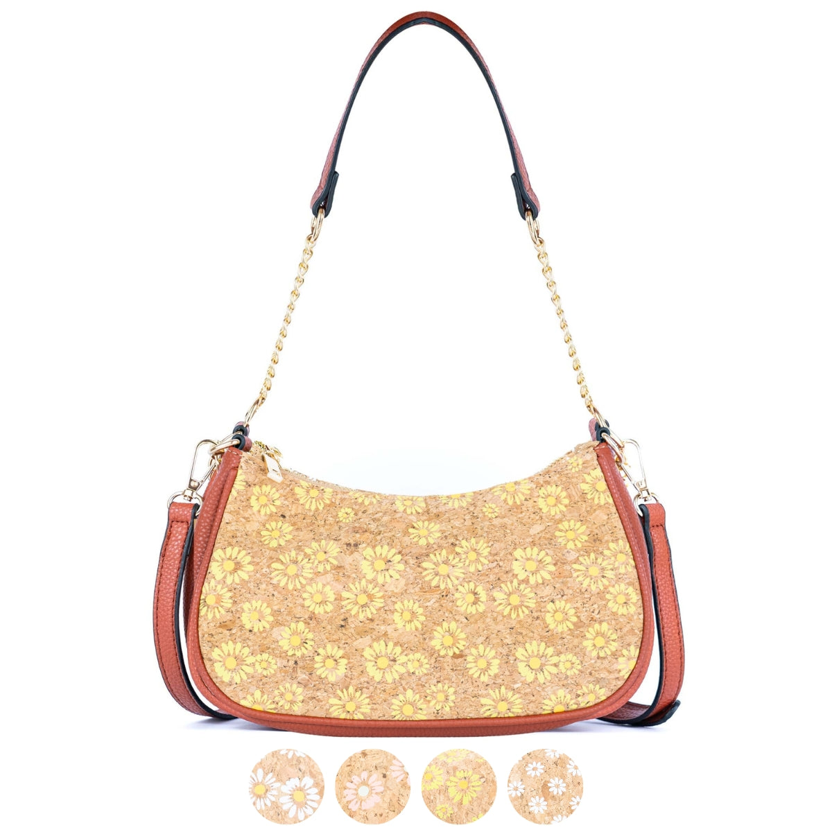 Bohemian Chic Printed Cork & Brown PU Leather Crossbody Bag BAG-2336-FGHI