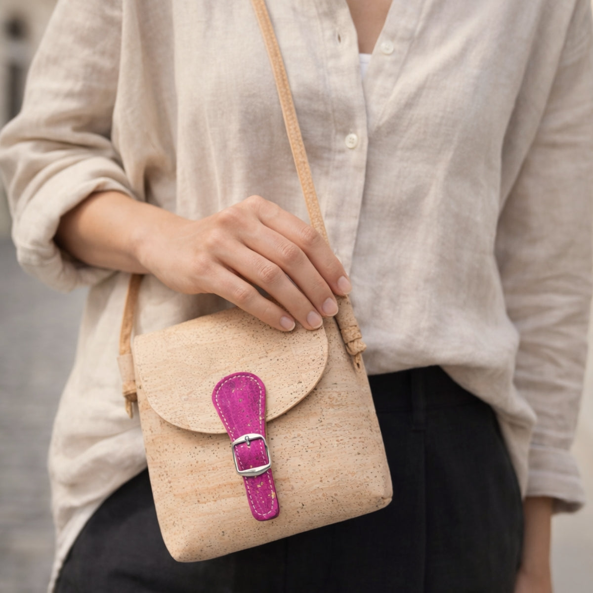 Cork Phone Crossbody Bag | Lightweight Mini Shoulder Bag — Natural Cork Inside & Out BAGP-364