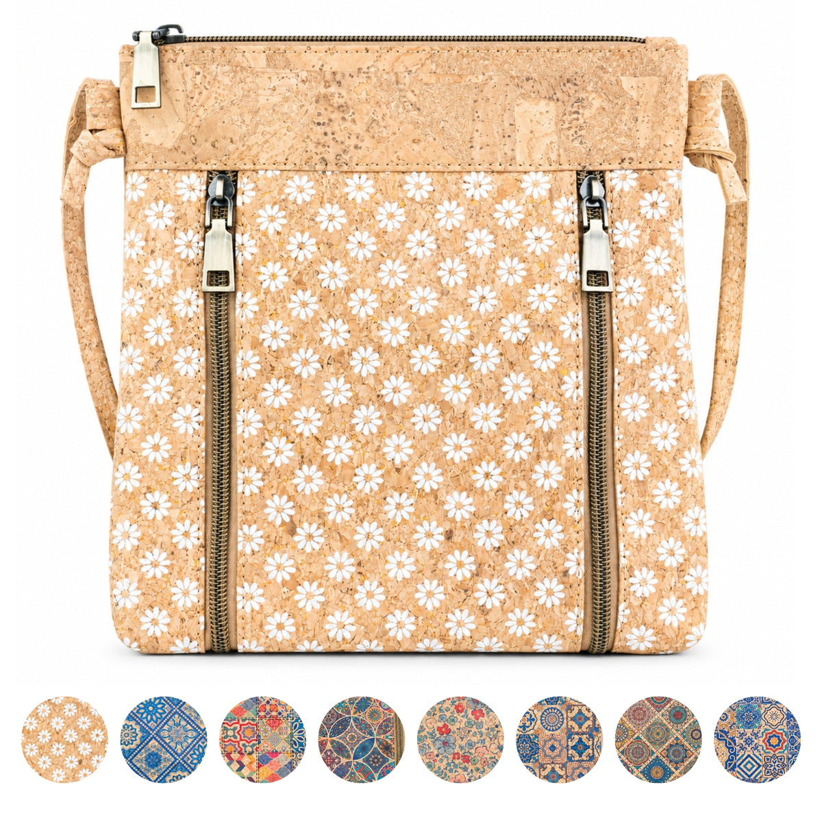 Cork Crossbody Bag with Vertical Front Zips | BAGD-668