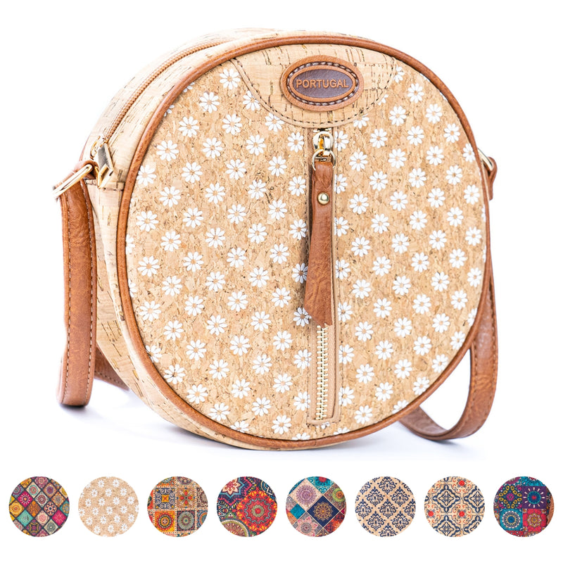 Floral Printed Cork Round Crossbody Bag BAGD-593