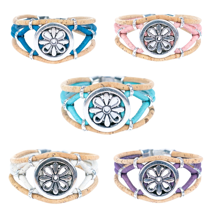 Natural cork flower pattern handmade bracelet ， fashion ladies braceletBR-485-MIX-5（new）