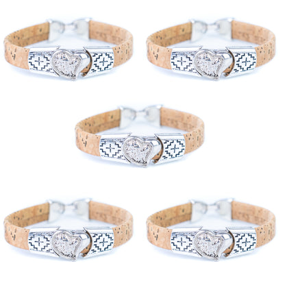 5pcs-Pack Cork Bracelet Set with Heart Charm – Unisex Natural Style BR-442-MIX-5
