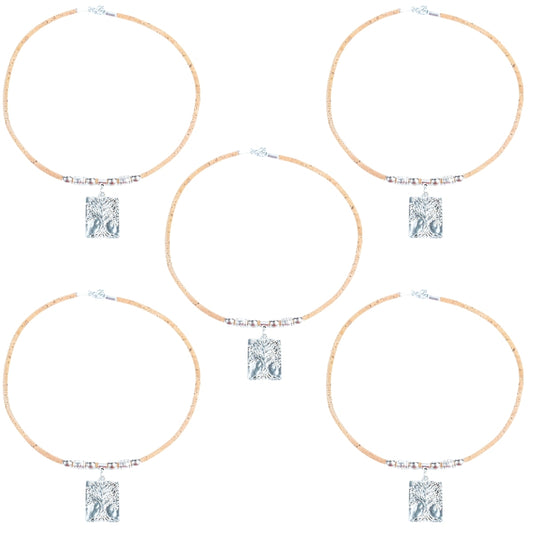 Natural cork cord and Square Tree Pendant handmade women's fashion necklace NE-1074-5