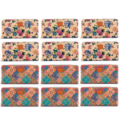 Elegant Cork Printed Single-Zip Wallet for Women  BAGD-314B-12(12units)