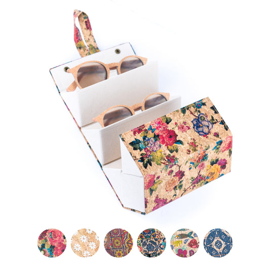 Foldable Printed Cork Glasses Organizer – 6-Slot Hexagon Case  L-1102