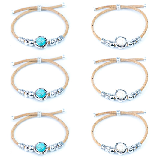 Portuguese Handmade Adjustable Cork Bracelet with Turquoise Stone BR-539-MIX-6