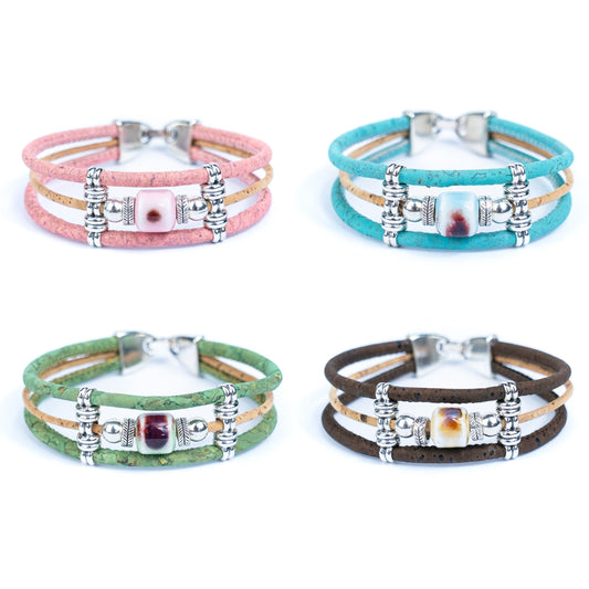 Ceramic Bead handmade Natural Cork Bracelet  BR-292-MIX-4