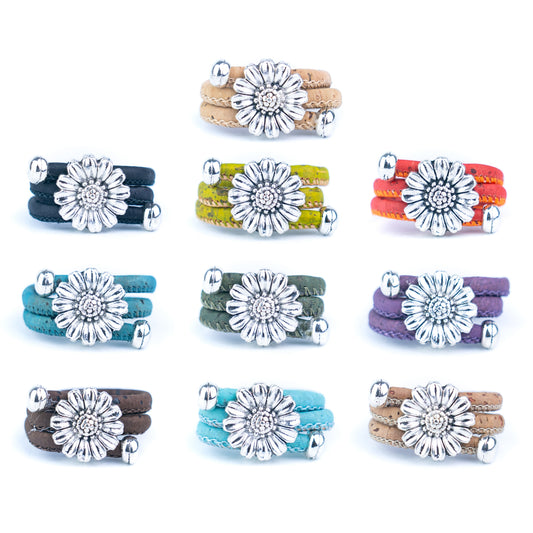 Portuguese Handmade Cork Ring Set | Daisy Flower Alloy Accessories | 10-Color Fixed Set |R-006-MIX-10