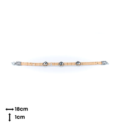 3mm round natural cork wire and alloy hardware handmade women's bracelet BR-515-MIX-6