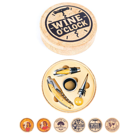 Cork Wine Accessory Gift Set – 4-Piece in Natural Cork Box L-1156