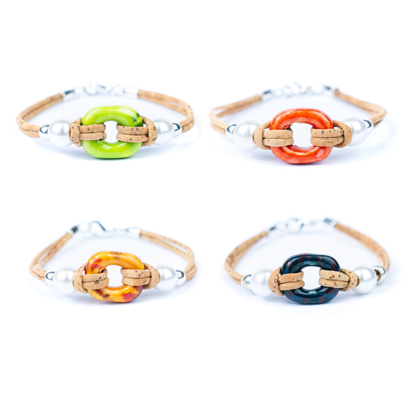 Handmade Cork Bracelet with Ceramic Ring BR-416-MIX-4