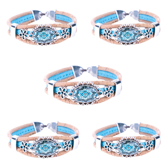 Natural Handmade Vegan cork bracelet pattern jewelry BR-466-5