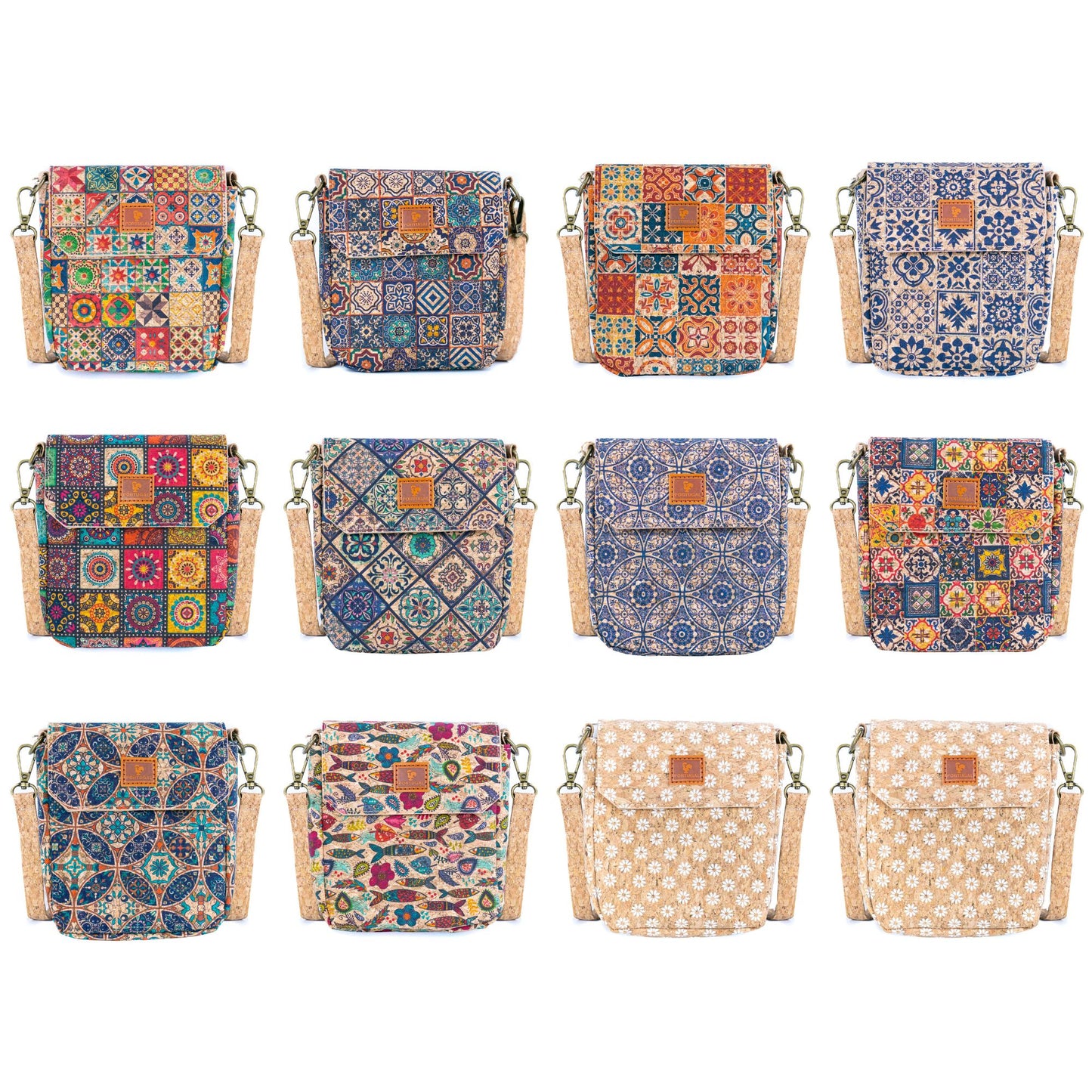 12 UNITS - Mixed Mosaic Cork Crossbody Bags BAGD-616-MIX-12