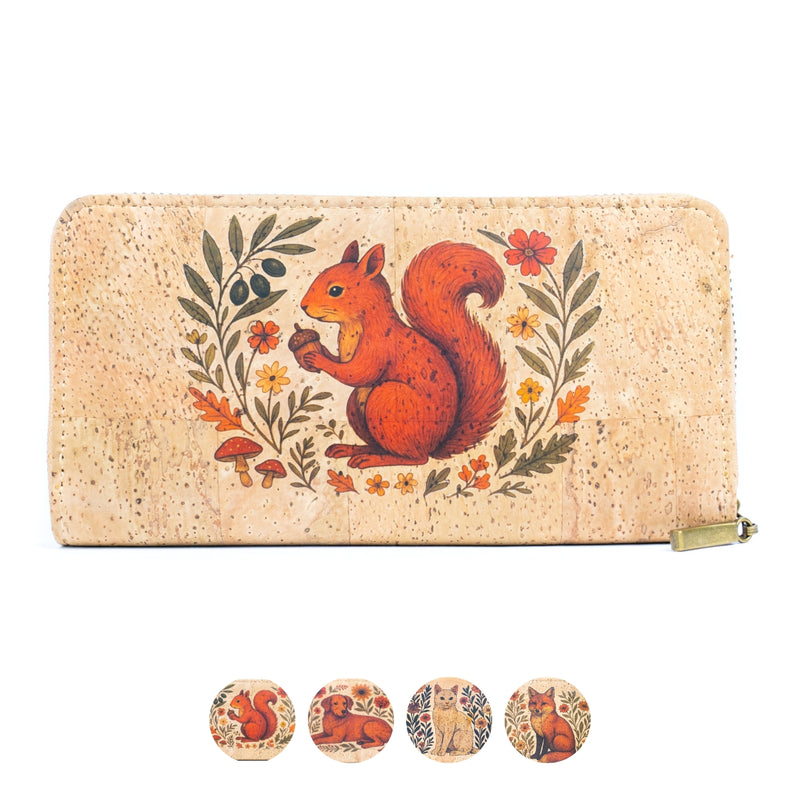 Cork Wallet with Wrist Strap – Dog, Cat, Fox & Squirrel Designs BAG-2020-ABCD
