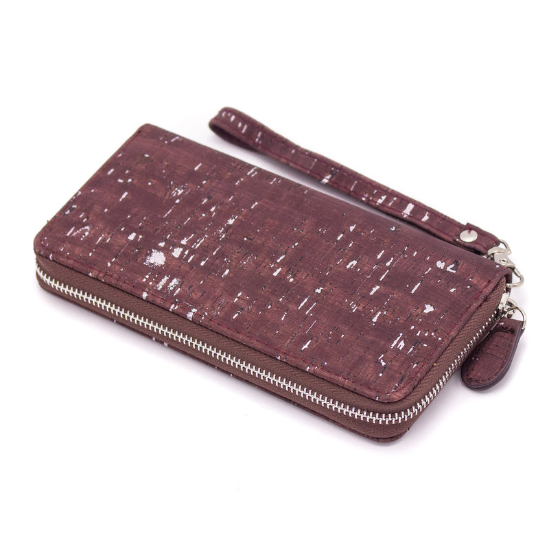 Brown mixed silver cork with accents  women card zipper vegan wallet BAG-2049-A